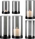 Merkloos Relaxdays Windlicht - 6-delige set - 3 groottes - Glas/IJzer - Grijs/Zwart