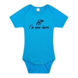 Bellatio Decorations Shoppartners Bv Hi Im new here gender reveal jongen cadeau tekst baby rompertje blauw - Kraamcadeau - Babykleding 68