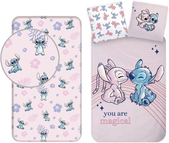 4KidsOnly Lilo & Stitch Dekbedovertrek + Hoeslaken Katoen Eenpersoons 140x200 cm