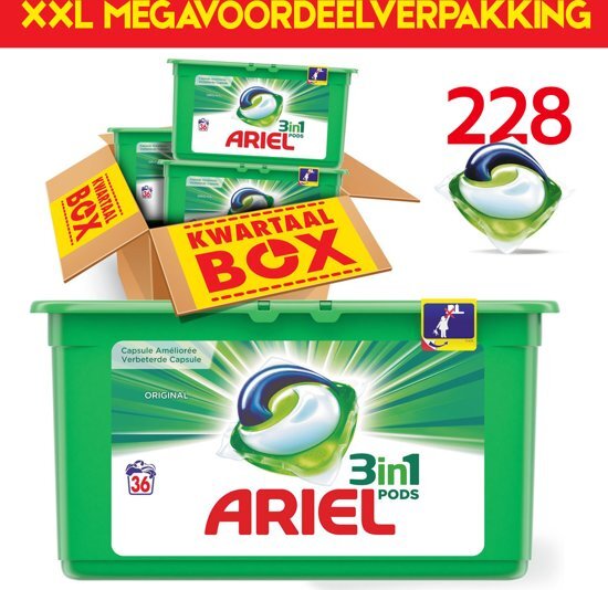 Ariel XXL 228 PODS Megavoordeelverpakking Jaarpakket Original Pods Capsules 228 wasbeurten Wasmiddel jaarpakket Bekend van TV