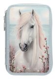 Depesche Miss Melody 13974 - Trousse remplie avec 2 compartiments, bleu clair, motif cheval et fleur