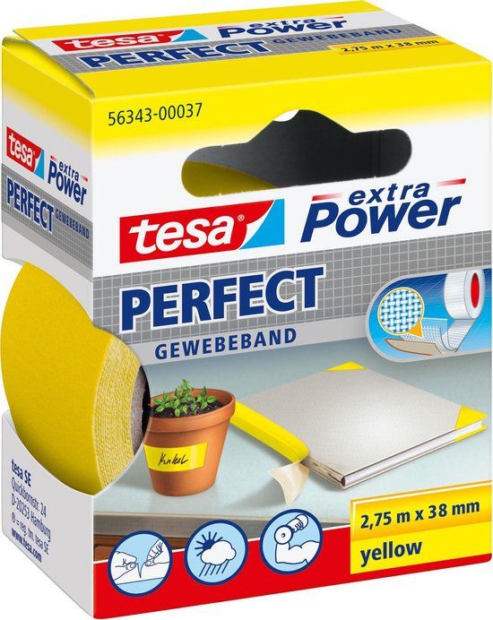 tesa extra Power textieltape - 2.75 m x 38 mm - geel
