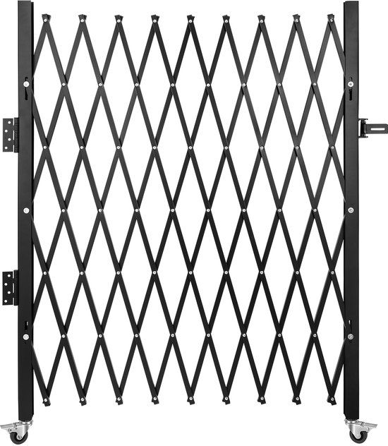 Vevor Enkele Veiligheidspoort, Vouwdeurpoort, Stalen Accordeon Veiligheidspoort, 50 X 75 Inch Uitbreidbare Veiligheidspoort, 360 ° Rollende Barricadepoort, Schaarpoort of Deur met Hangslot