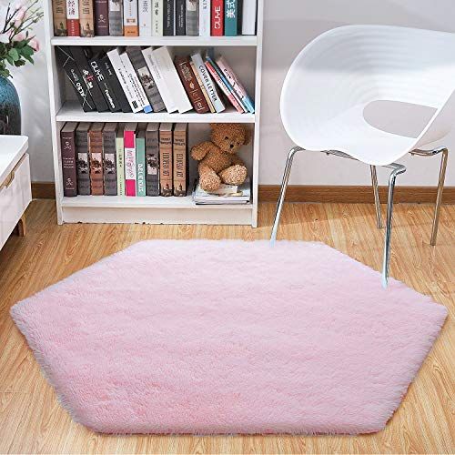 junovo Ultra zacht tapijt voor kinderkamer, babykamer, huisdecoratie, slaapzaal, zeshoekig tapijt voor speelhuis, prinsessentent, kinderslot, diameter: 137,9 cm, meerkleurig