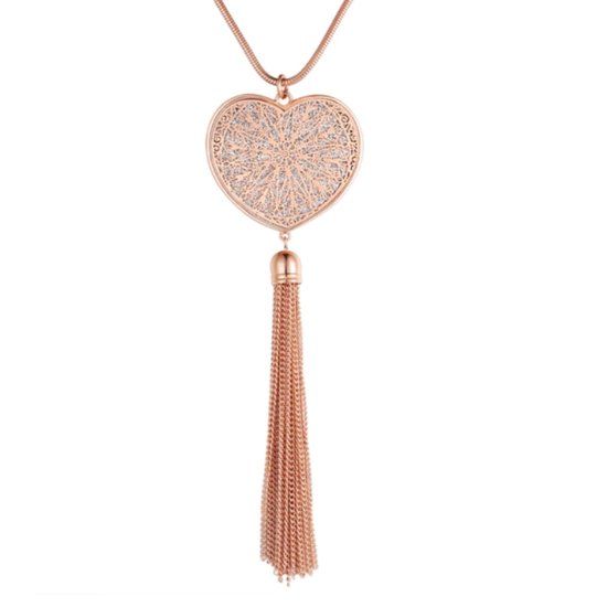 Deja Jewels Rosekleurige lange damesketting met hart en kwastje