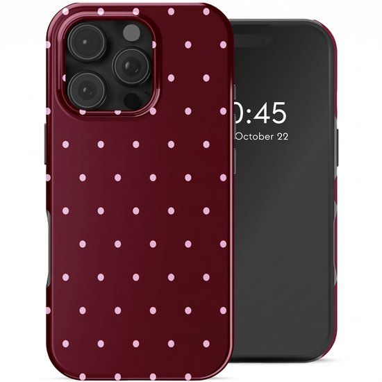 Selencia Hoesje - Geschikt voor Apple iPhone 16 Pro Max - Backcover geschikt voor MagSafe - Happy Dots Burgundy