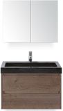 BES LED Dante Badmeubelset 80 cm - Tabacco - Wastafel Hardsteen Wit Lucca met Spiegelkast