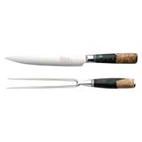 Katana Saya Elements 2-delige set met 20 cm vleesmes en vork regenwoudgroen - VG-10 Damascusstaal met hoog koolstofgehalte voor extreme hardheid en scherpte – Handgreep van olijfhout en hars