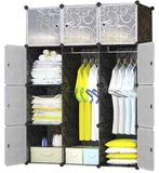 Armoire 12 compartiments, 2 penderies, portes magnétiques, 111 x 47 x 148 cm