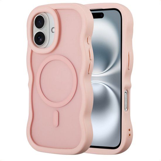 Selencia Wavy Case - Golvend Hoesje geschikt voor Apple iPhone 16 - Soft Pink