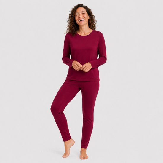 Bamboo Basics Pyjama Set Dames Lange Mouw - Bordeaux Pyjamaset - Maat M