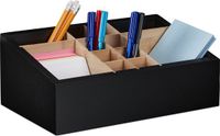 Merkloos Relaxdays bureau organizer - 12 vakken - bamboe - met pennenhouders - 12 x 30 x 18 cm