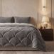 Sleeptime Teddy Velvet 2 in 1 Couette sans Housse - Deux personnes 200x200 cm - Taupe/Gris