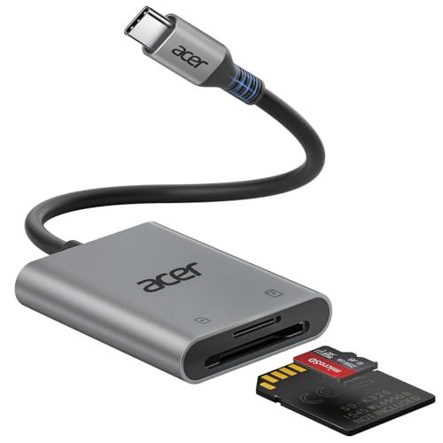 acer USB C SD Kaartlezer, USB-C SD Micro SD Card Reader, Aluminium Kaartlezer, Type C-Geheugenkaartlezeradapter voor iPhone 17 16 15-serie, Galaxy S24, iPad Pro, MacBook Pro, Surface Pro enz.