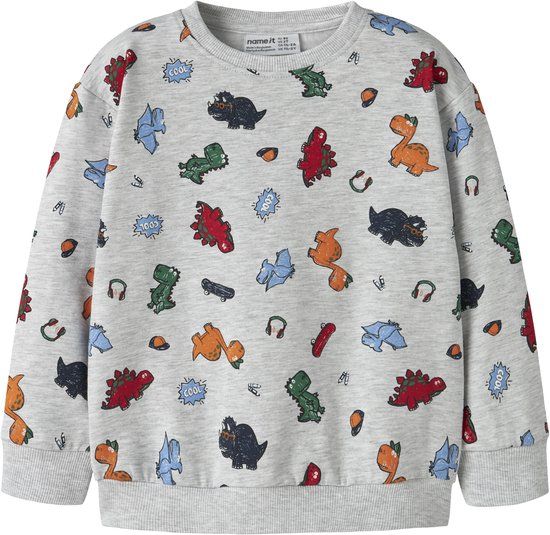 NAME IT Jongens Sweater NMMLEON LS NREG SWEAT BRU BOX - Maat 110 - Katoen - Light Grey Melange
