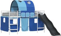 vidaXL Stapelbed voor kinderen met gordijnen Wit en Blauw 90 x 200 cm