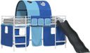 vidaXL Stapelbed voor kinderen met gordijnen Wit en Blauw 90 x 200 cm
