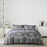 YuHeGuoJi Grijs Dekbedovertrek King Size 100% Egyptisch Katoen Boho Damast Dekbedovertrek Set 3 Stuks 1 Paisley Medaillon Patroon Dekbedovertrek met Rits Stropdassen 2 Kussenslopen Grijs Beddengoed