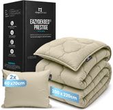 Slaapspeciaal Eazydekbed Prestige Sand - Dekbed zonder Overtrek - Wasbaar Dekbed - Hoesloos Dekbed - All Year Dekbed - 2 in 1 Dekbed - Incl. 2 Kussenslopen - 200x220 cm - 100% Katoen