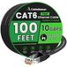 Cat 6 Ethernet-kabel 30,5 m, binnen en buiten, hoge snelheid 10 Gbps platte internetnetnetkabel, Cat6 Ethernet-patchkabel lang, computer-LAN-kabel met gratis clips en riemen voor router, modem, PS4/5