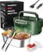 Unyqoos Lunchbox électrique 3-en-1, 80W – 12V/24V/220V, 1,5 litre, conteneur amovible en acier inoxydable 304, couverts, compartiment pour en-cas et sac isotherme de haute qualité, bleu-vert