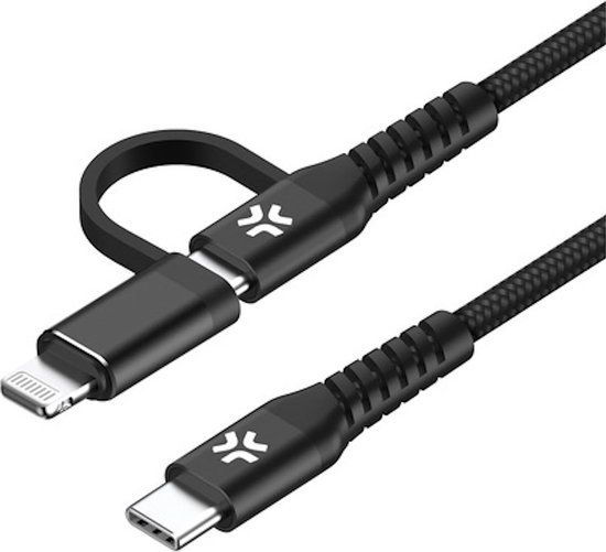Celly 2-in-1 USB-C to USB-C & Lightning Cable - 1m - Black