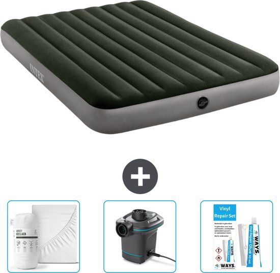 Intex Luchtbed - 2-Persoons - 152 x 203 x 25 cm - Groen - Inclusief Hoeslaken, Pomp & Reparatieset