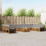vidaXL - Bank loungeset - 10 zitplekken - Natuurlijk en lichtgrijs - Massief acaciahout