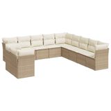 vidaXL 11-delige tuinmeubelset met kussens, polyrotan, beige
