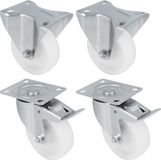 AMIG transportwiel set - 2 x zwenkwiel - 2 x bokwiel - D125mm - Nylon - 690kg - wit