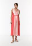comma - Maxi-jurk van viscose met lange mouw en V-hals in koraalrood - Maat 38