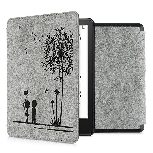 kwmobile hoes compatibel met Amazon Kindle Paperwhite (11. Gen - 2021) - E-reader beschermhoes in zwart/lichtgrijs - Paardenbloemen Liefde