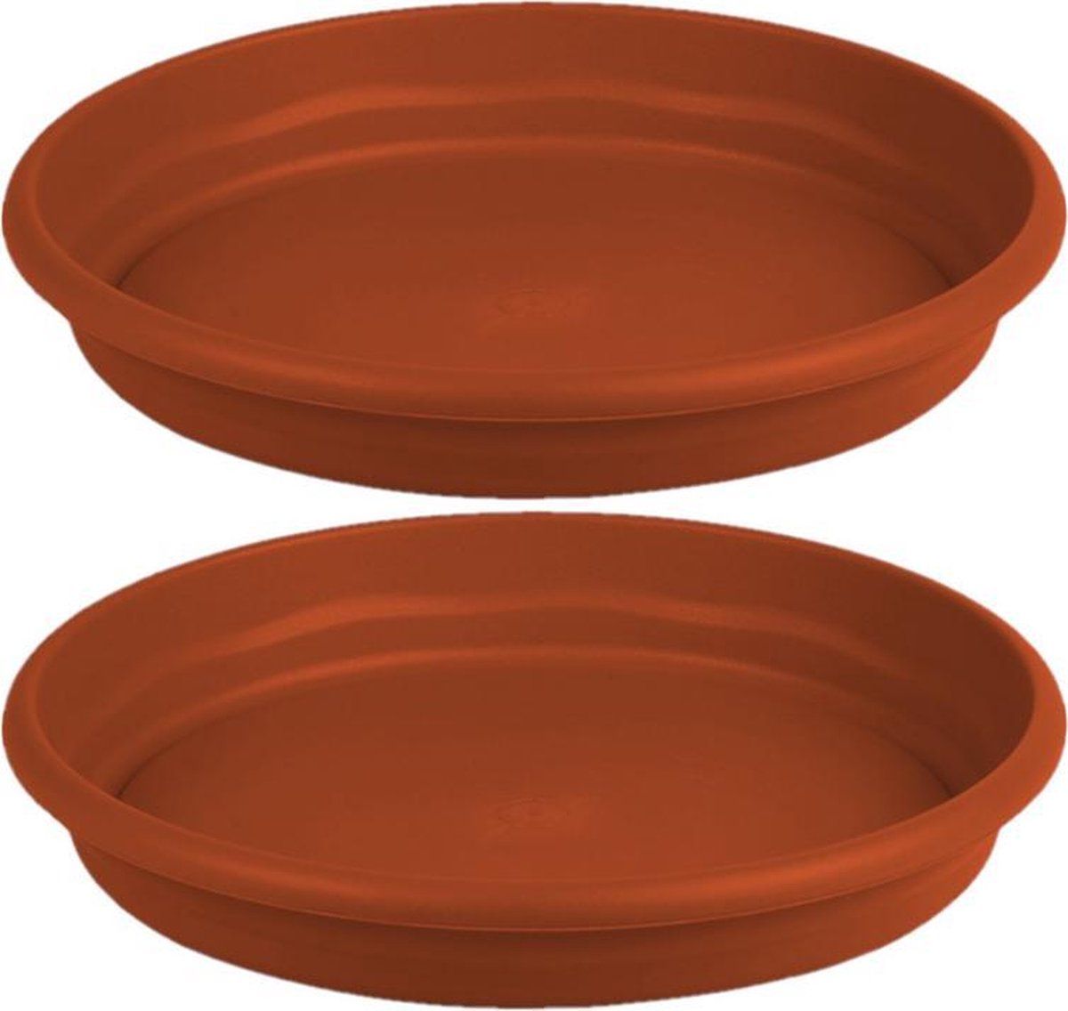 Hega hogar Set van 3x bloempot/plantenpot terra cotta onderschaal/opvangbord kunststof 34 cm