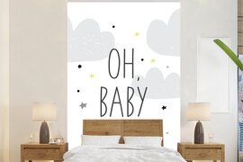 Nr1Wallpaper Behang - Fotobehang Illustratie met de quote Oh, baby, sterren en wolken - Breedte 170 cm x hoogte 260 cm