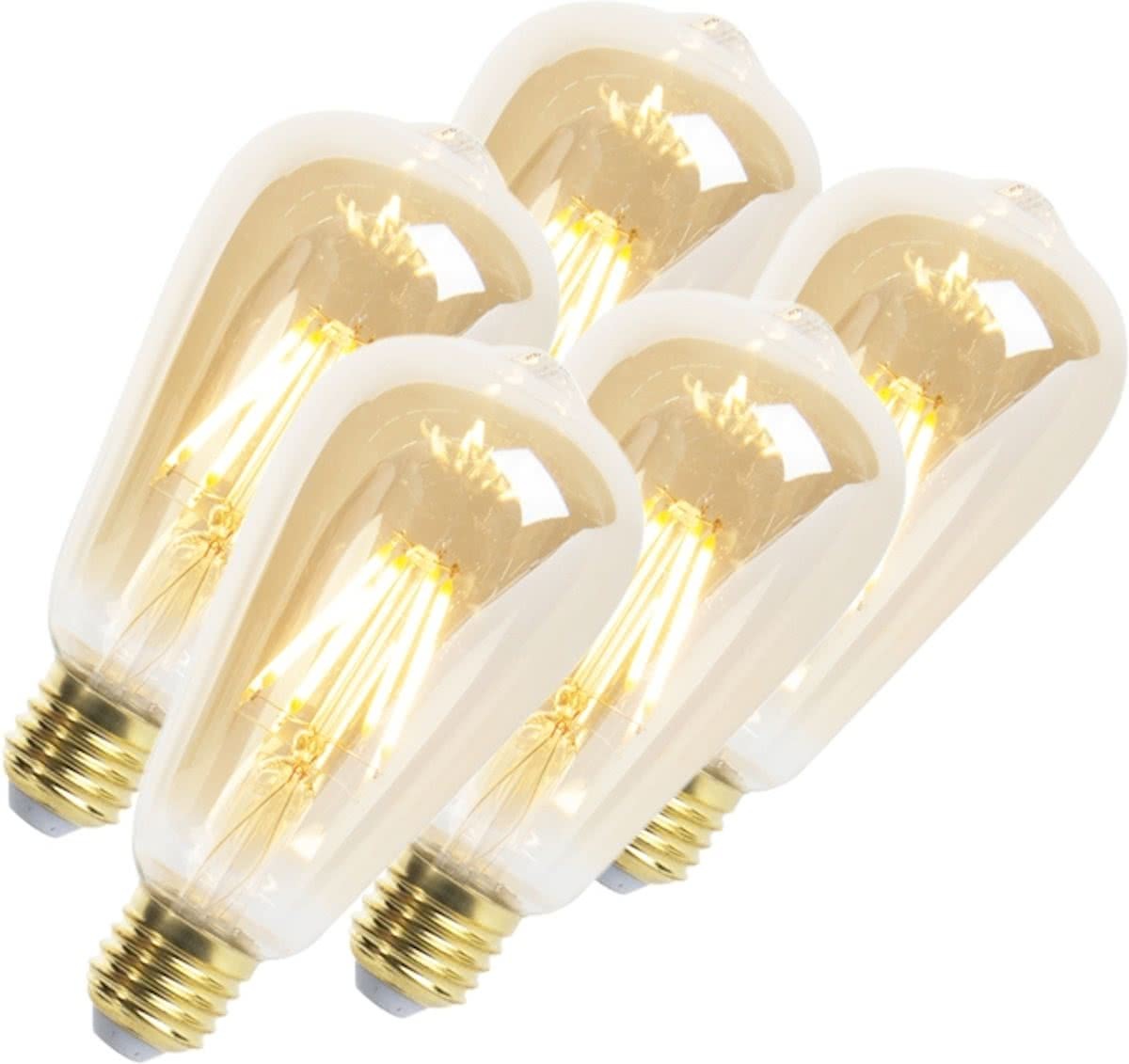 LUEDD Set van 5 LED Goldline filament lamp E27 5W 360lm ST64 dimbaar
