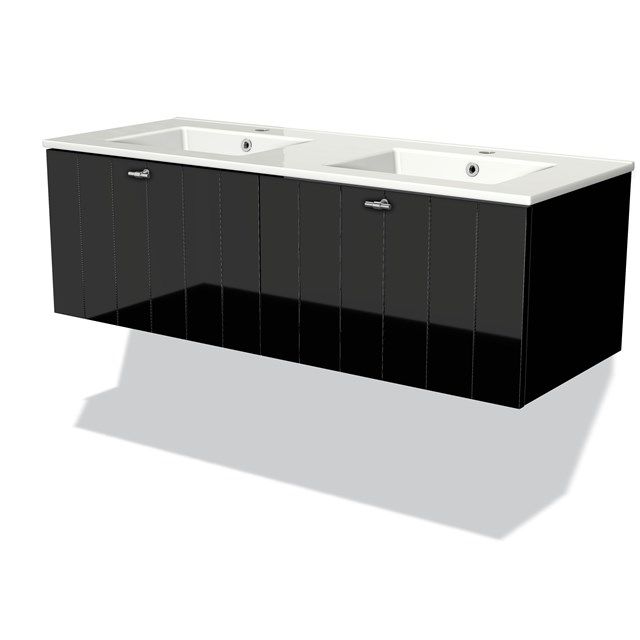 Maxaro Badkamermeubel 120cm Modulo Hoogglans Zwart 2 Lades Lamel Wastafel Keramiek