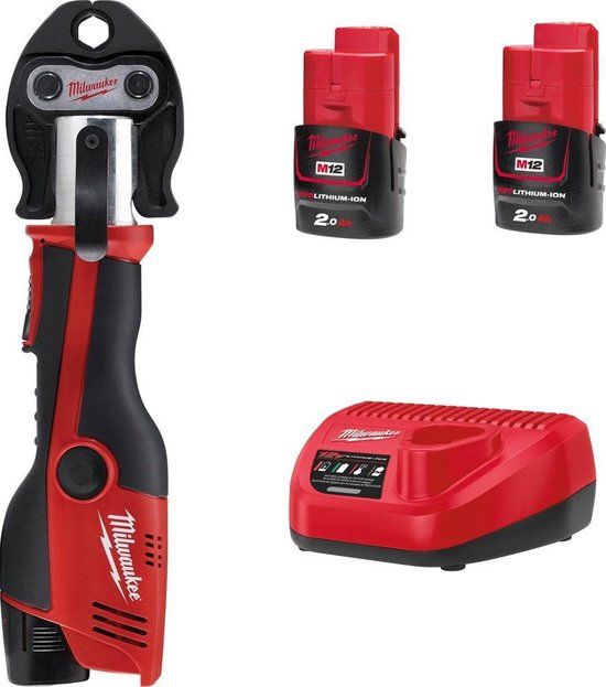 Milwaukee M12 HPT-202C Kit 12V Li-Ion Accu Hydraulische Perstang Set (2x 2.0Ah Accu) - 4933443085