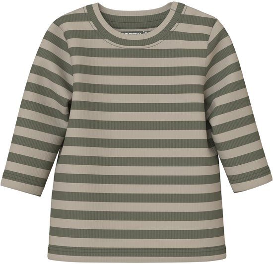 NAME IT - NMNBANIO LS XSL TOP NOOS - Unisex - Lange mouwen shirts - Maat 80 - Dusty Olive - Gestreept