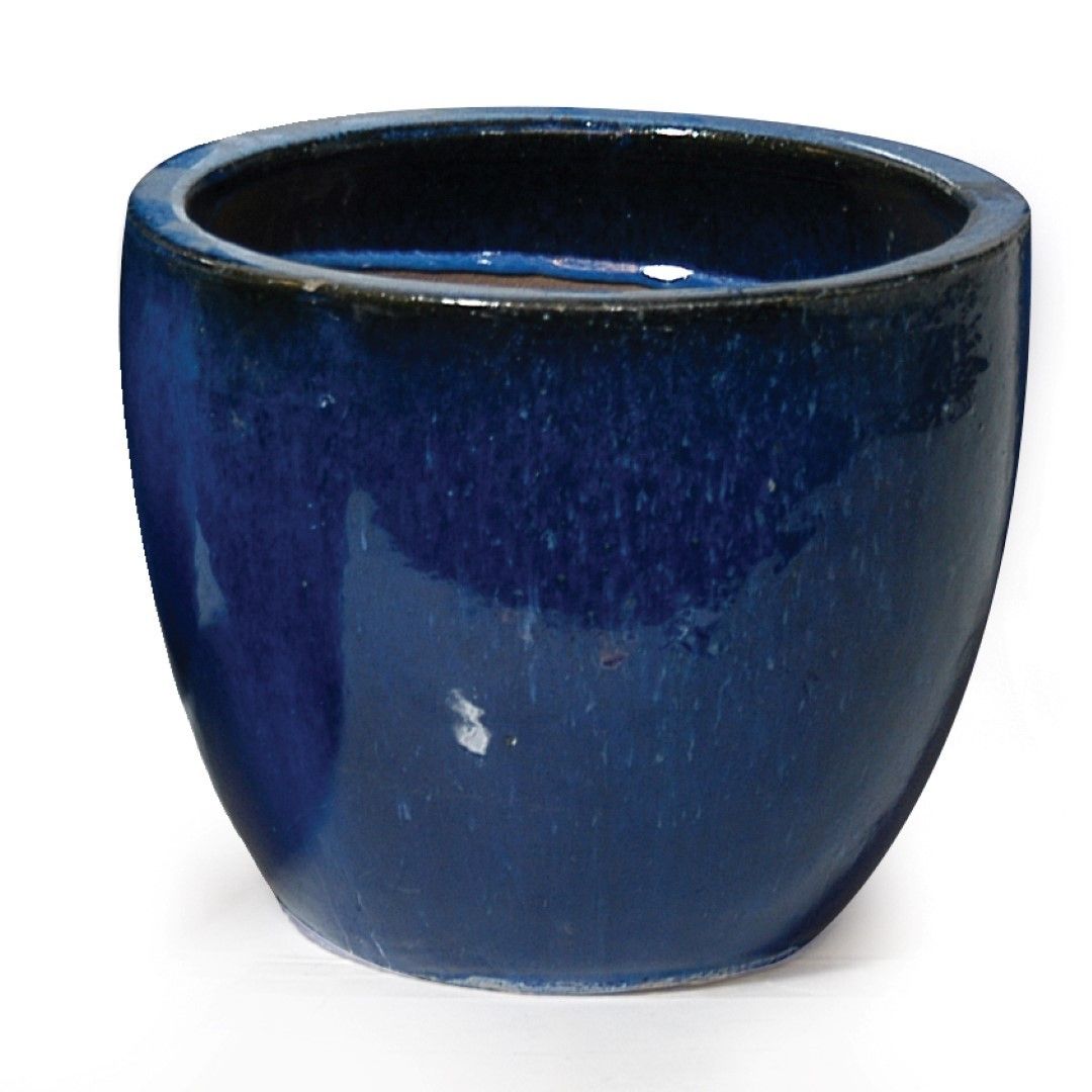 Mega Collections Bloempot Pot egg d23h19 blauw Geglazuurd MCollections
