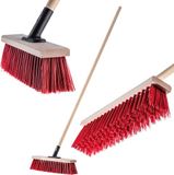 KADAX Straatbezem met lange steel van hout en nylon, veegbezem met metalen steelhouder, brede industriële bezem, comfortabele zaalbezem, zand, verschillende maten (40 cm, rood)