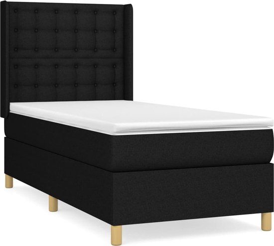 vidaXL Boxspring bed met matras stof zwart 90x190 cm