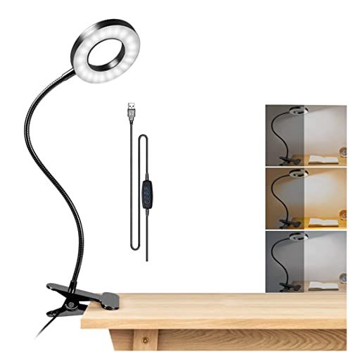 NIWWIN LED Klemlamp - Zwart - 7W - 360° Draaibaar - USB