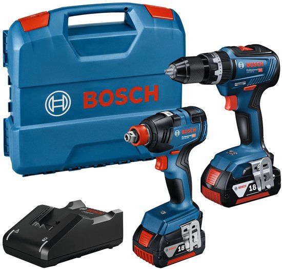 BOSCH Professional 18V Accu Boor- en Slagschroevendraaier Set - GSB 18V-55 + GDX 18V-200 - 2x 4.0Ah Accu's + Lader