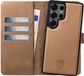 Rosso Elite Hoesje Geschikt voor Samsung Galaxy S24 Ultra | Compatibel met MagSafe | Book Case en Back Cover | Magnetisch Uitneembaar | Echt Leer Beschermhoes met Pasjeshouder | Lichtbruin