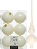 Decoris Kaemingk B.V. Kunststof kerstballen - 8 cm - 12x stuks - met glazen piek - wol wit
