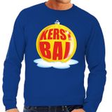 Bellatio Decorations Shoppartners Bv Foute kersttrui kerstbal geel op blauwe sweater voor heren - kersttruien XXL