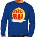 Bellatio Decorations Foute kersttrui kerstbal geel op blauwe sweater voor heren - kersttruien XL
