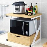 BAKAJI Magnetronrek van metaal met MDF-houten plank en lade, organizer, keukengerei, modern design, 54 x 35 x 50 cm (eiken)