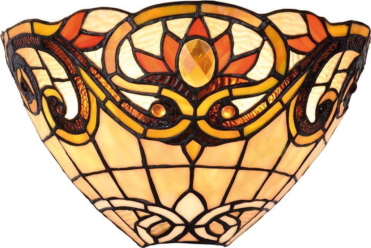 Lumilamp Wandlamp Tiffany 30x15x20 cm Geel Bruin Metaal Glas Driehoek Muurlamp Sfeerlamp Tiffany Lamp