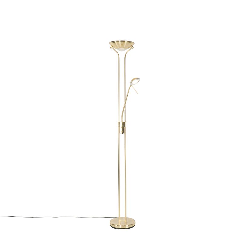 QAZQA Diva Vloerlamp - Messing - LED - Dim to Warm - Incl. Leeslamp